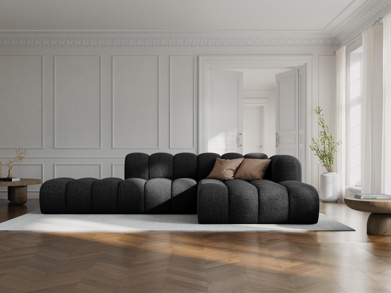 Entdecken Sie das stilvolle Lupine Ecksofa open rechts – ein 5-Sitzer von Micadoni, das modernes Design und hohen Komfort vereint.