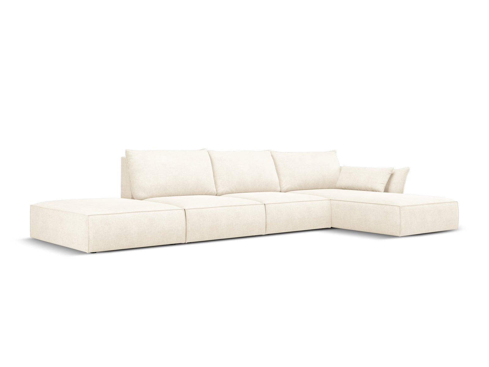 Stylisches Kaelle Ecksofa rechts, 5-Sitzer in hellem Beige, ideal als Bettsofa für modernen Wohnraum, erhältlich bei KAQTU Design AG.