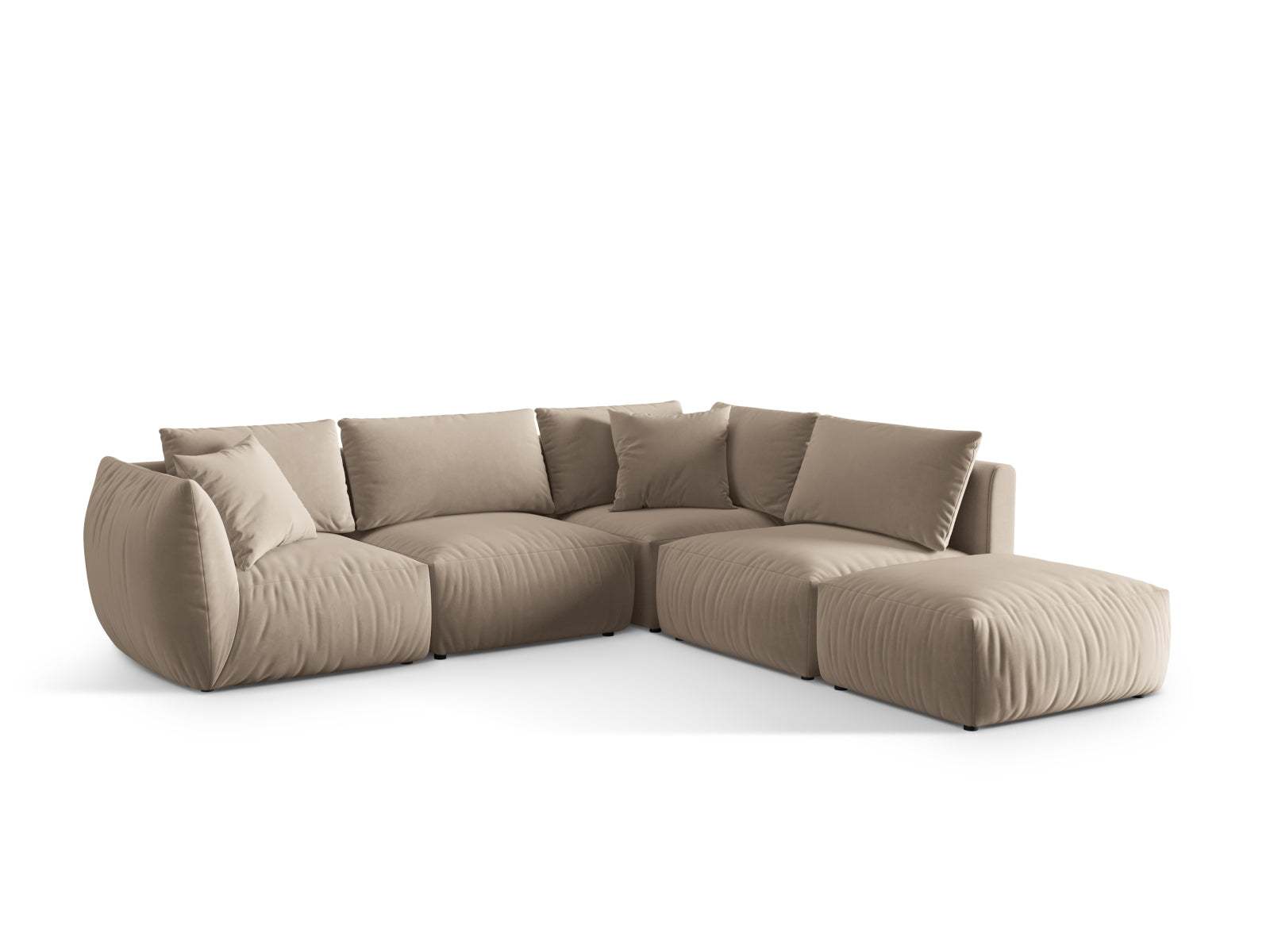 Modulares Chris Velour Ecksofa in Ecru-Casino, 4-Sitzer, bietet modernen Komfort und stilvolles Design für jedes Wohnzimmer.