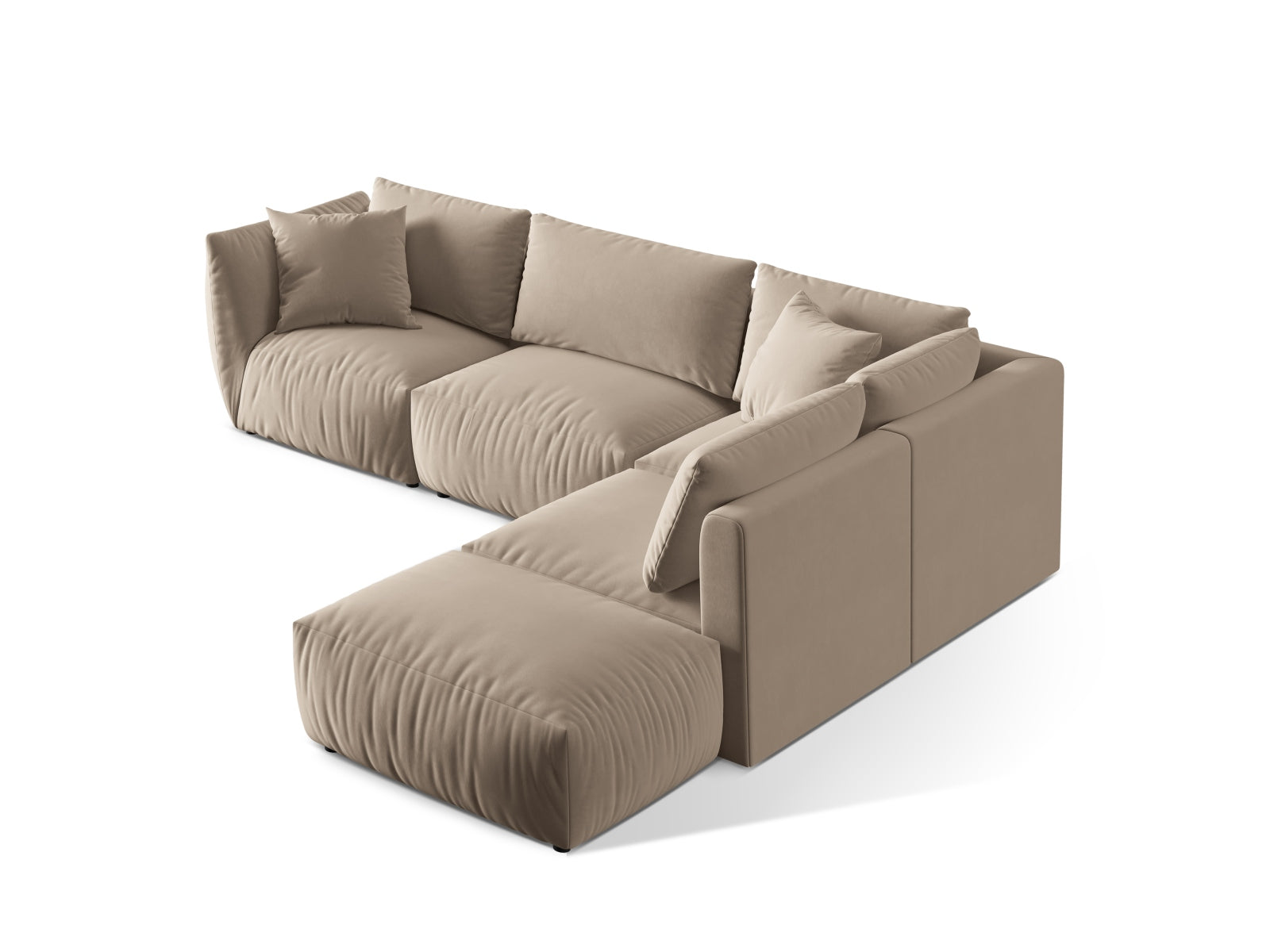 Elegantes Chris Velour Ecksofa in Ecru-Casino, 4-Sitzer, ideal für stilvolle Wohnräume und gemütliche Abende.