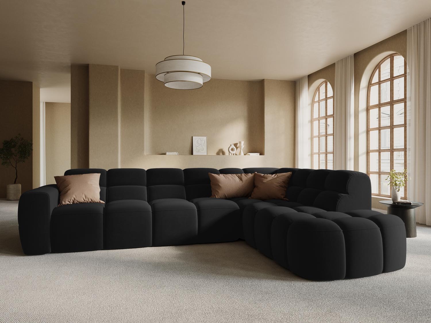 Erleben Sie das stilvolle Lisa Velour Ecksofa rechts von Micadoni. Dieses 5-Sitzer Sofa vereint modernen Komfort und elegantes Design für Ihr Wohnzimmer.