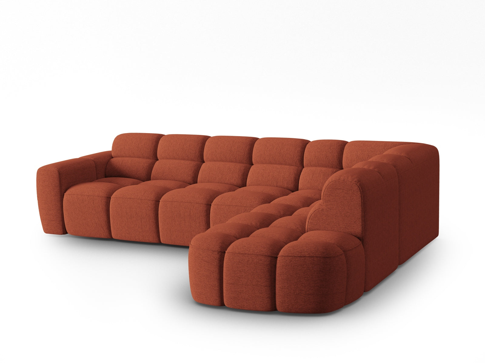 Erleben Sie das stilvolle Lisa Ecksofa rechts 5 Sitzer von Micadoni. Luxuriöser Velours, viel Platz und zeitgemässes Design für Ihr Zuhause.