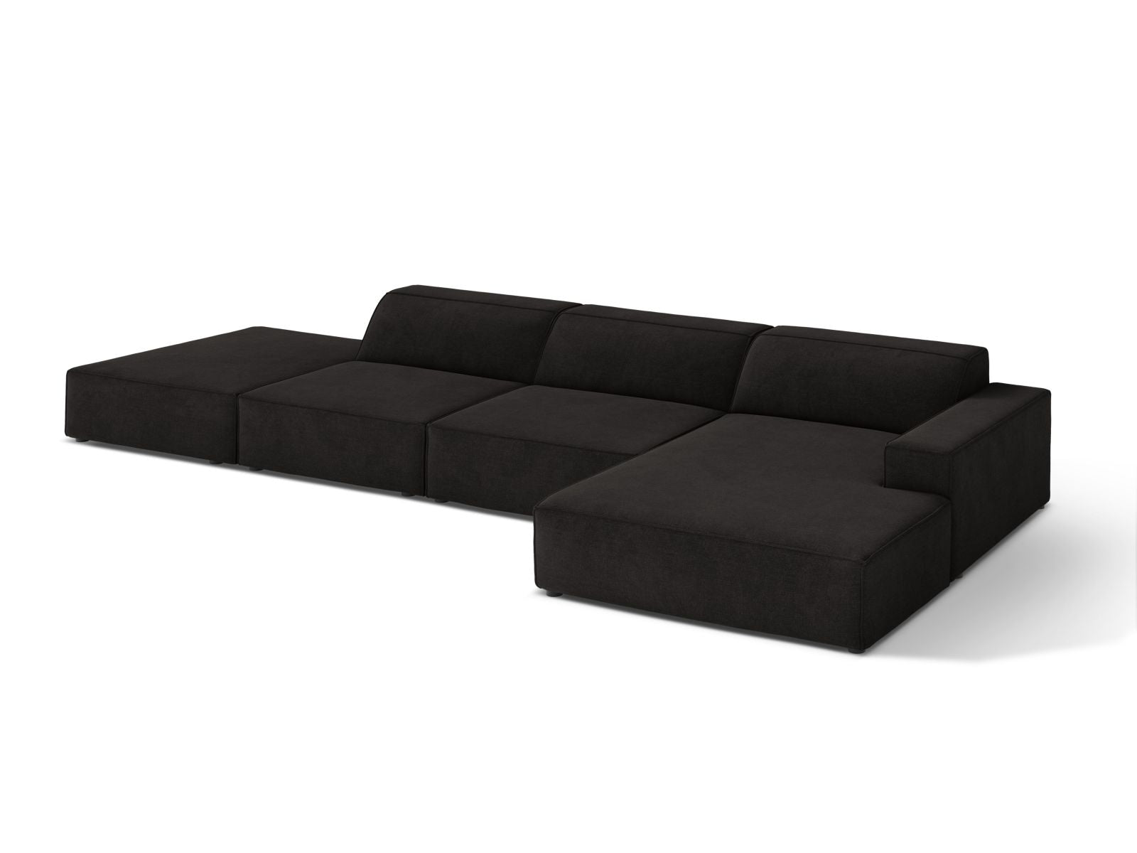 Elegantes 5-Sitzer Ecksofa Jodie in zeitlosem Schwarz, ideal für gemütliche Abende und stilvolle Einrichtung, erhältlich bei Micadoni.