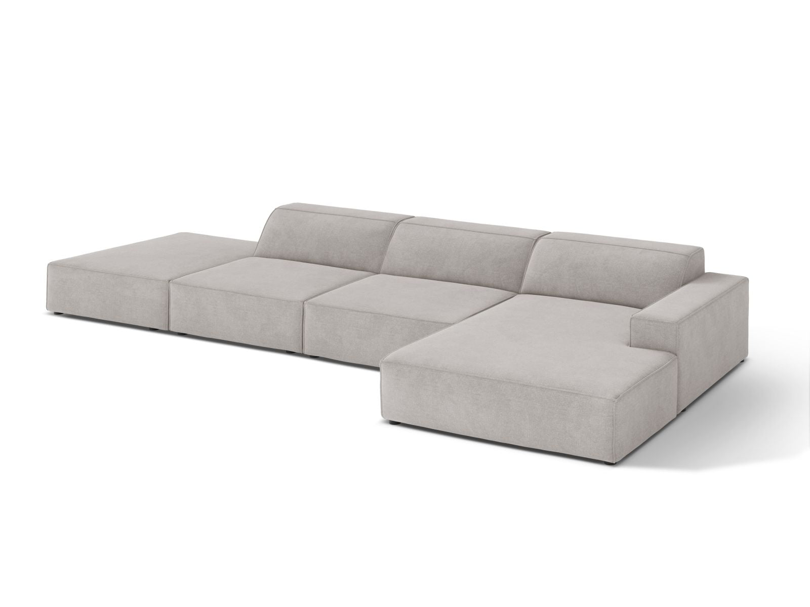 Modernes 5-Sitzer Ecksofa Jodie in dezentem Grau, ideal für gemütliche Wohnräume und entspannte Abende, erhältlich bei Micadoni.