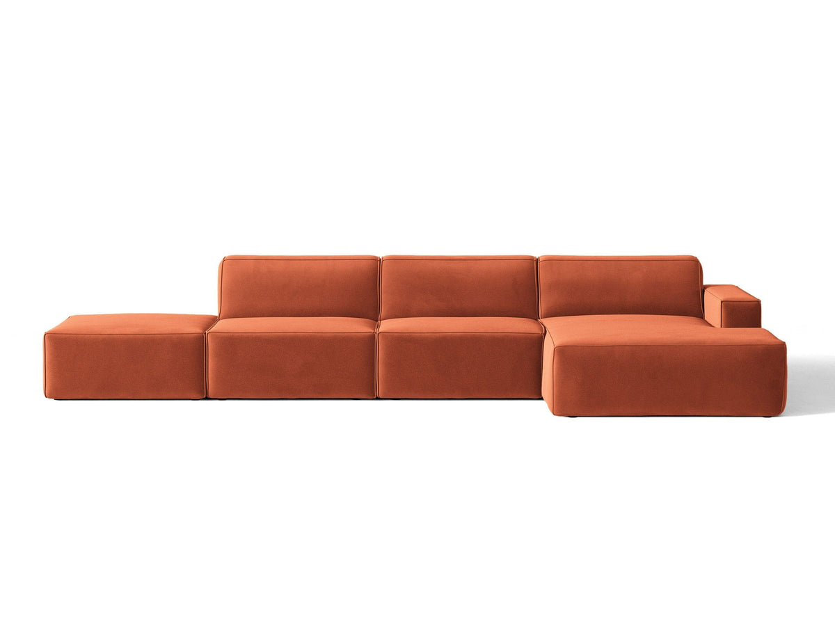 Ecksofa rechts Jodie von Micadoni in Leichtes beige mit Samtstoff-Bezug Venus, modulare Bauweise und schwarzen Kunststoffbeinen.