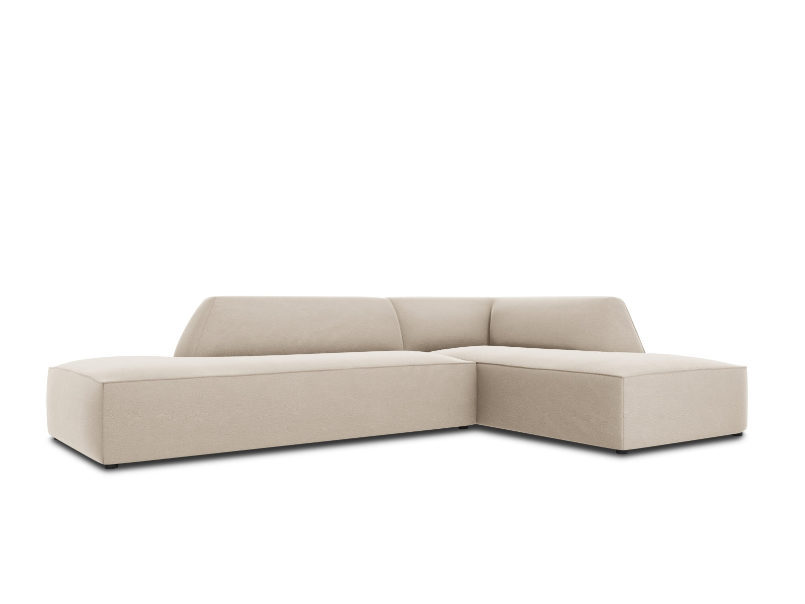 Elegantes modulares Ecksofa in luxuriösem Ruby Velour, rechtsseitig, bietet Platz für vier Personen und verleiht jedem Raum einen Hauch von Stil.