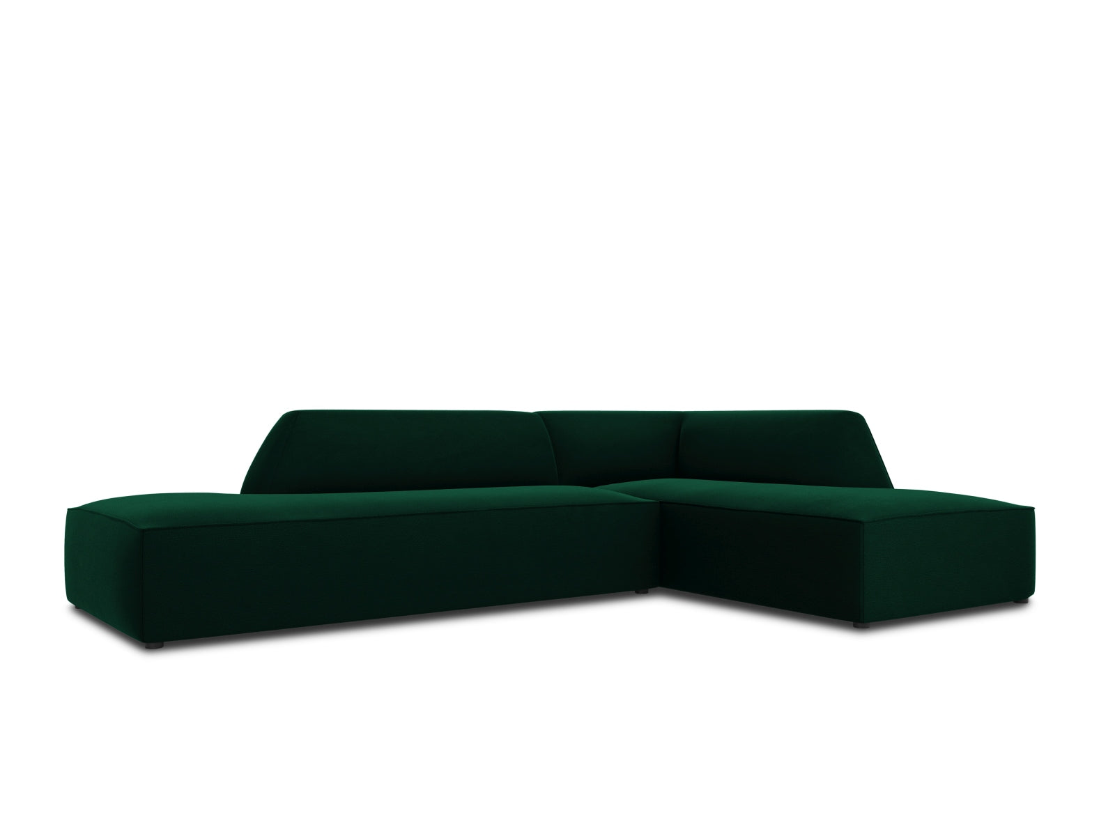 Elegantes modulares Ecksofa in luxuriösem Ruby Velour, rechtsseitig, bietet Platz für vier Personen und verleiht jedem Raum einen Hauch von Stil.