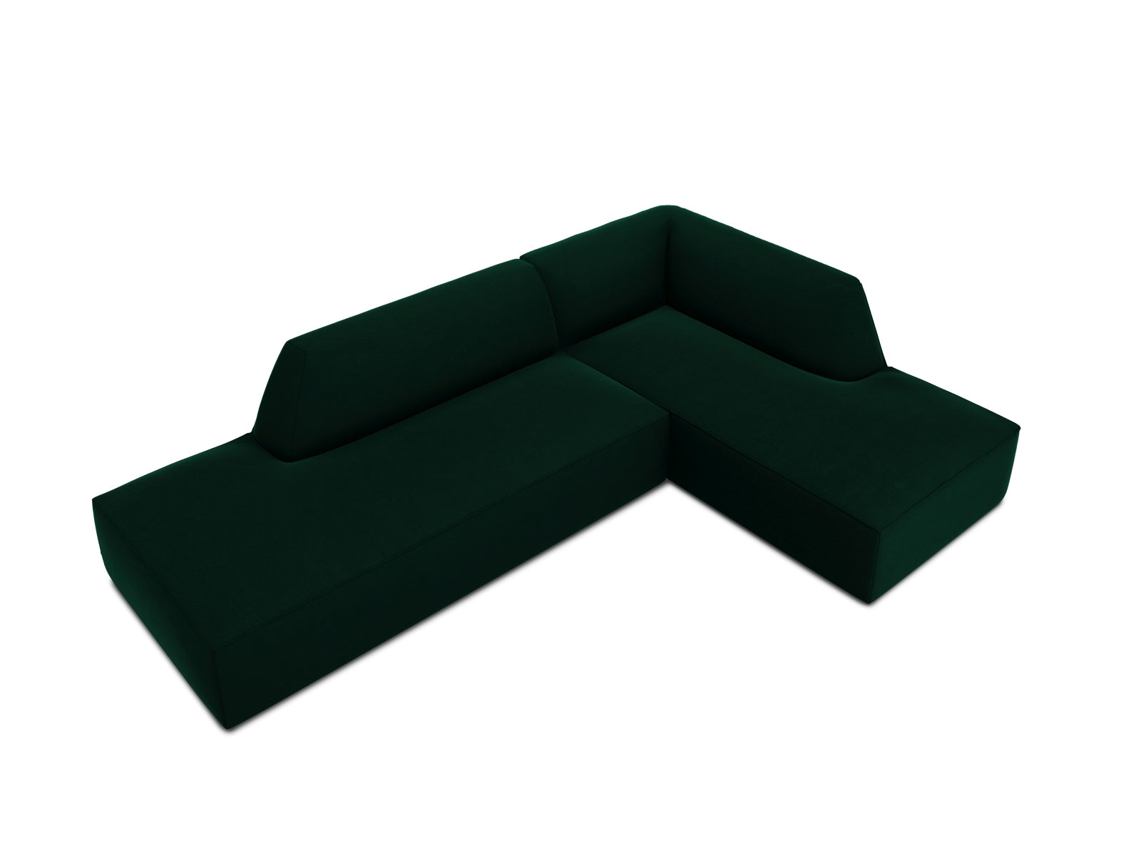 Modulares L-Sofa in edlem Ruby Velour, rechtsseitig, für vier Personen. Ideal für stilvolle Wohnräume und gemütliche Abende.