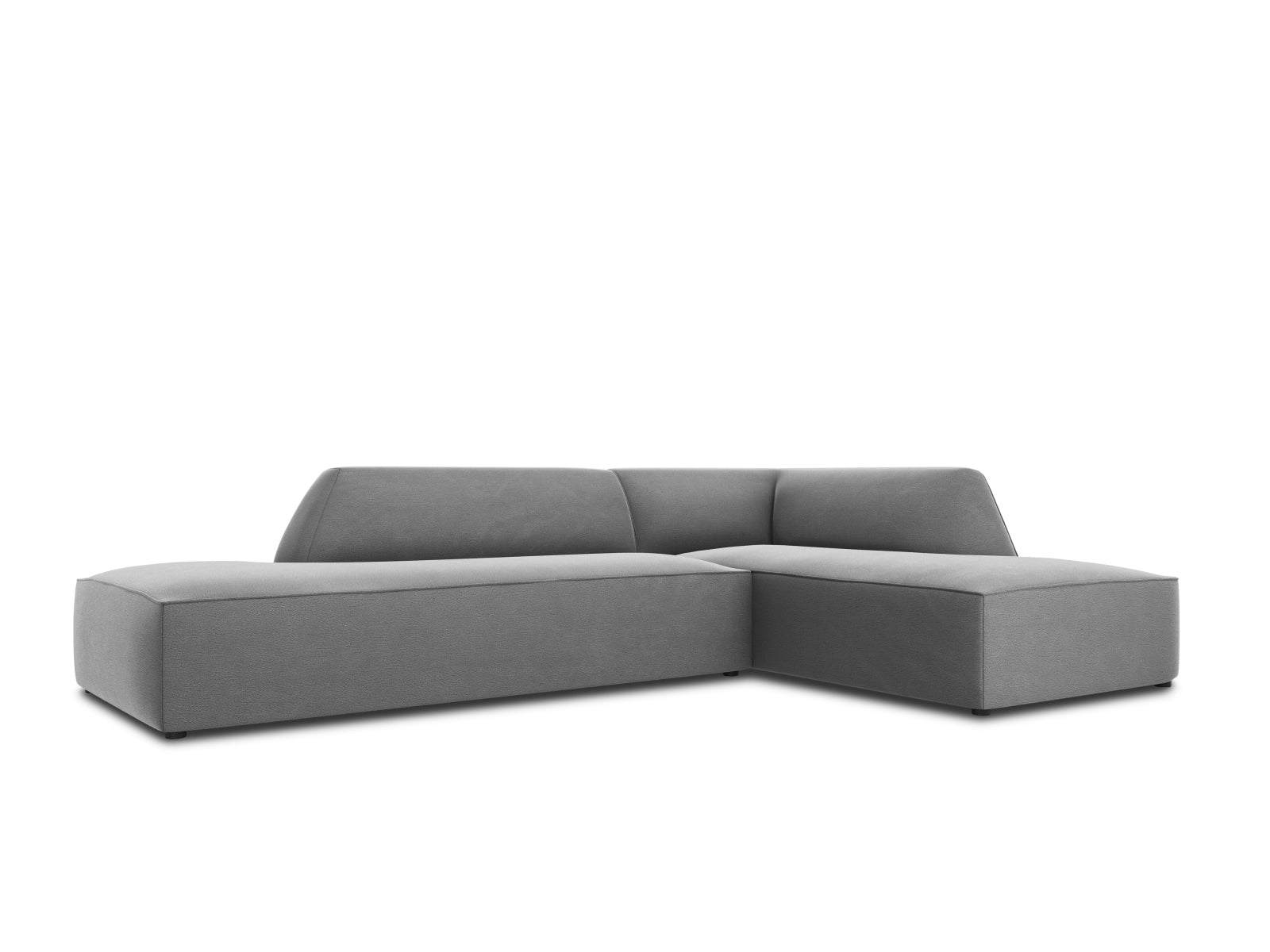 Elegantes modulares Ecksofa in luxuriösem Ruby Velour, rechtsseitig, bietet Platz für vier Personen und verleiht jedem Raum einen Hauch von Stil.