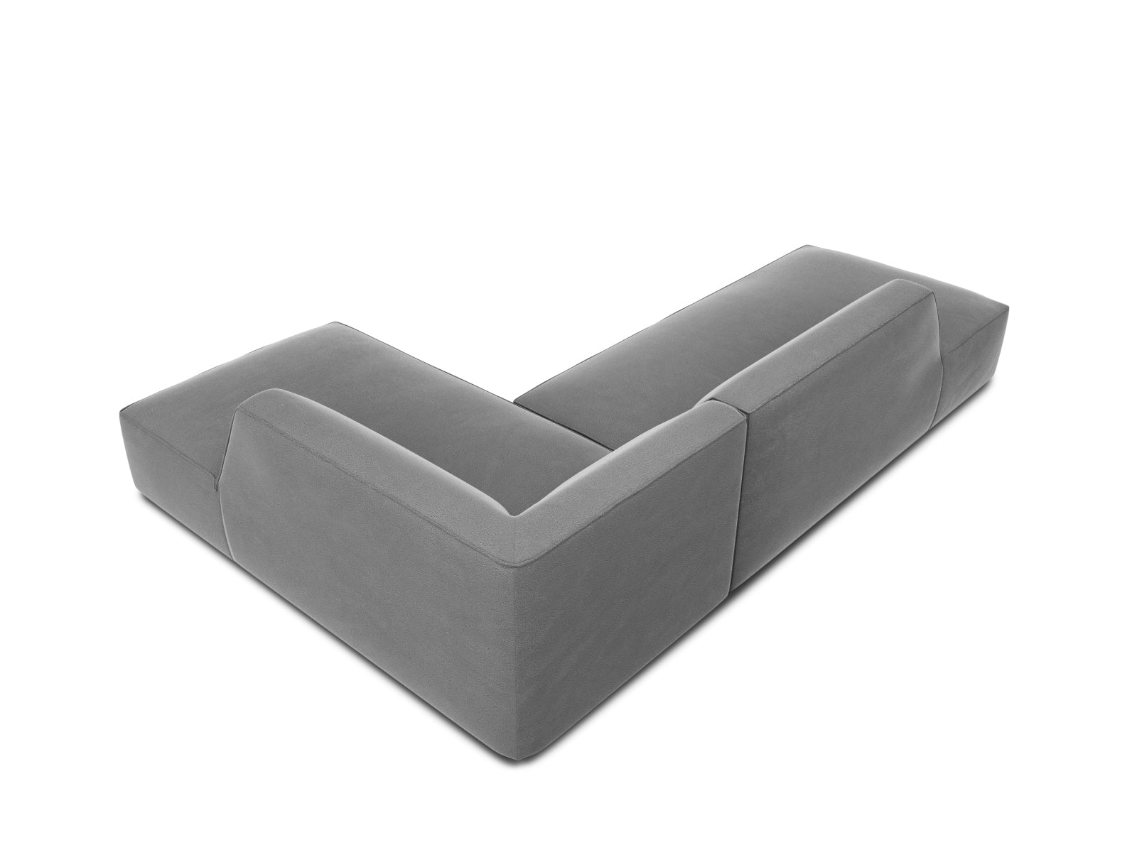 Elegantes modulares Ecksofa in luxuriösem Ruby Velour, rechtsseitig, bietet Platz für vier Personen und verleiht jedem Raum einen Hauch von Stil.