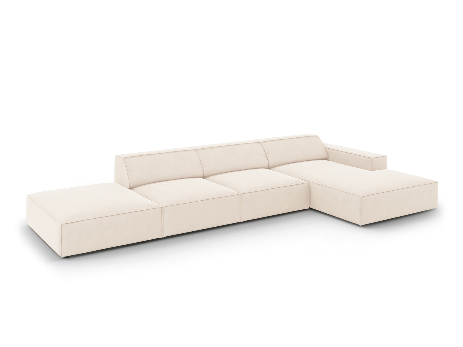 Erleben Sie das Jodie Velour Ecksofa rechts 5 Sitzer von Micadoni – ein elegantes, modulares Sofa, das Komfort und Stil in Ihr Zuhause bringt.