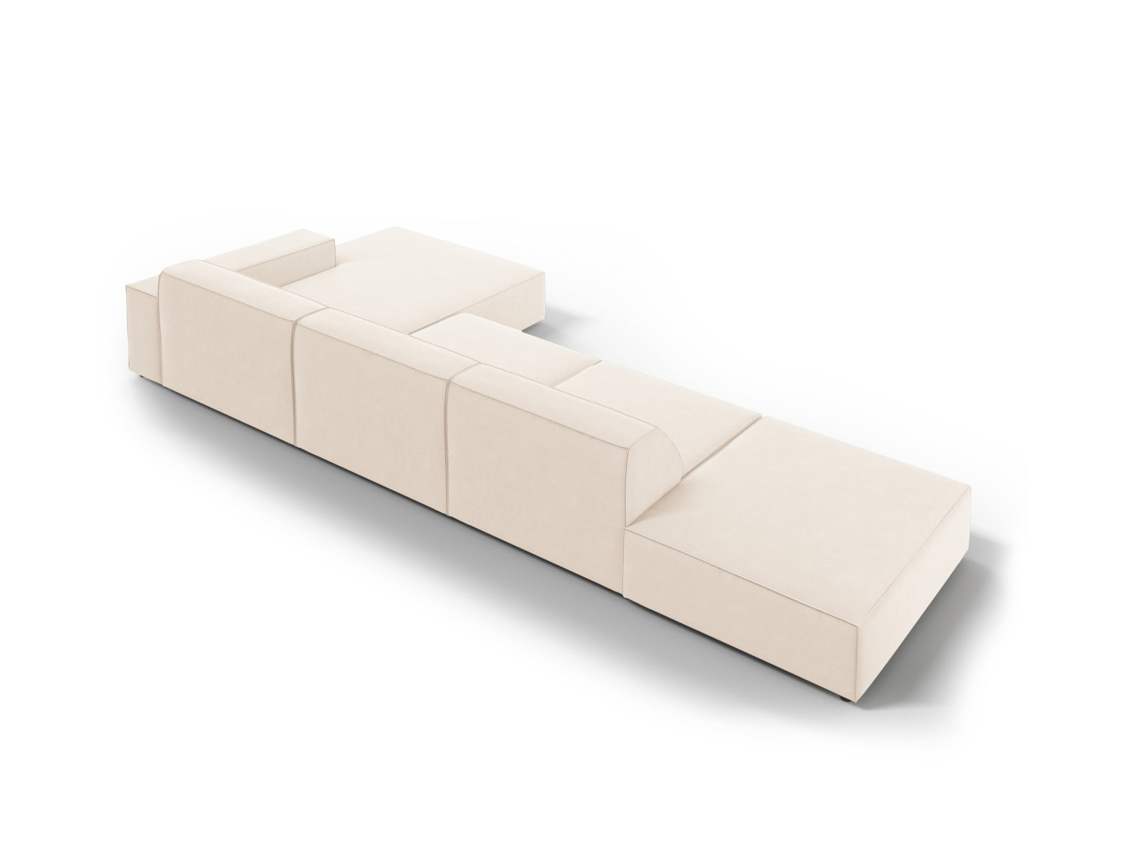 Beiges, modulares 5-Sitzer Ecksofa Jodie von Micadoni, perfekt für gemütliche Wohnzimmer, kombiniert Komfort mit zeitgemäßem Stil.