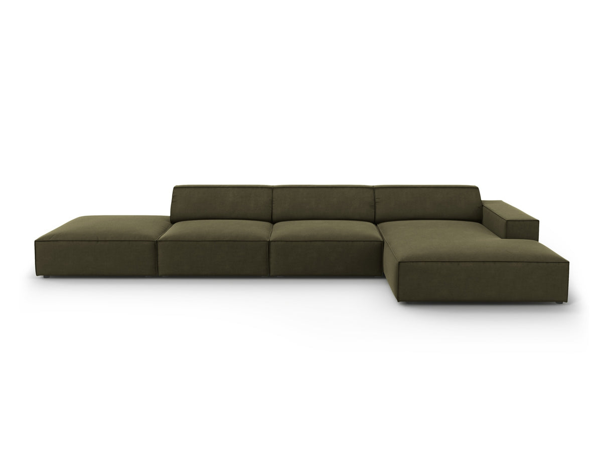 Jodie Velour modulares Ecksofa rechts 5 Sitzer in Green-Bluvel präsentiert im Onlineshop von KAQTU Design AG. L-Sofa rechts ist von Micadoni