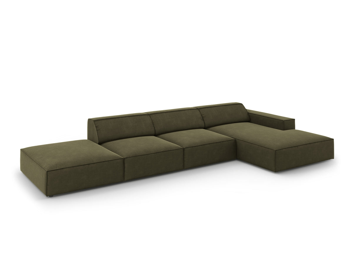 Jodie Velour modulares Ecksofa rechts 5 Sitzer in Green-Bluvel präsentiert im Onlineshop von KAQTU Design AG. L-Sofa rechts ist von Micadoni