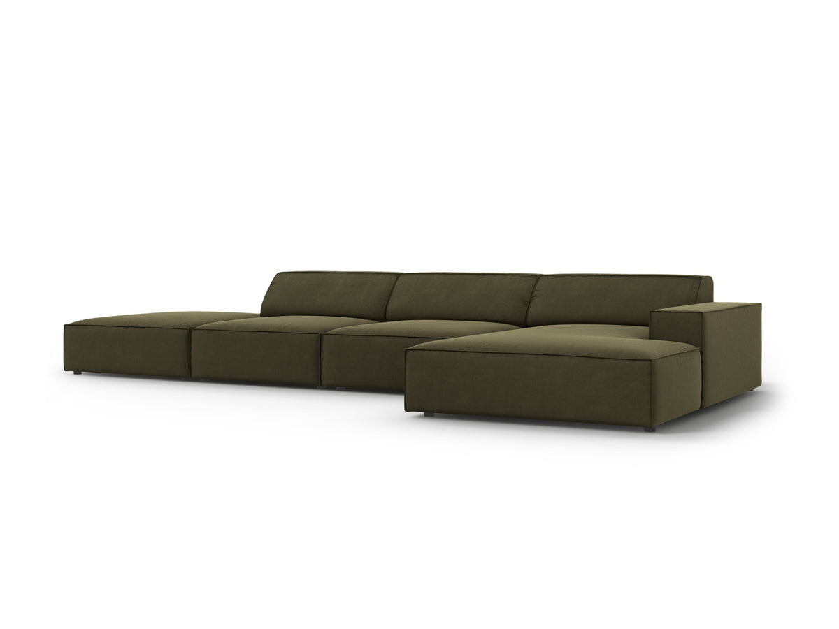 Jodie Velour modulares Ecksofa rechts 5 Sitzer in Green-Bluvel präsentiert im Onlineshop von KAQTU Design AG. L-Sofa rechts ist von Micadoni