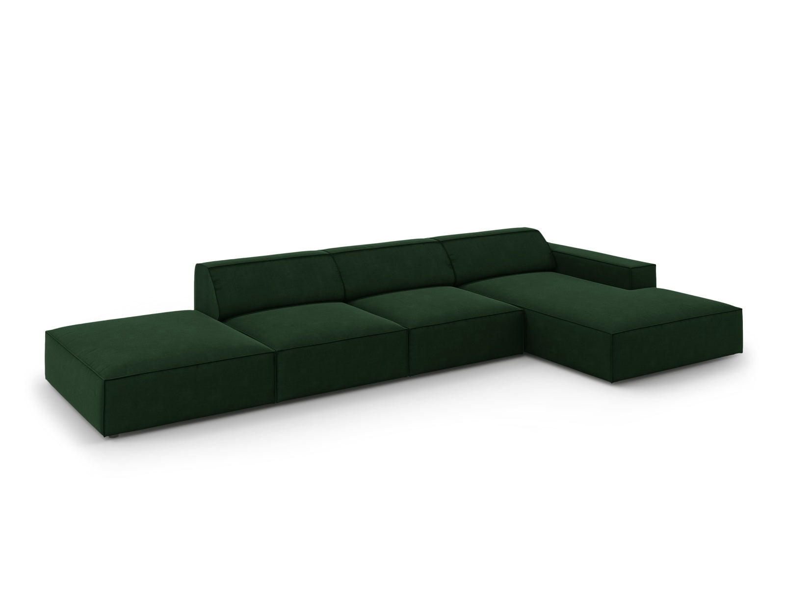 Modulares Jodie Velour Ecksofa in edlem Bottle Green, 5-Sitzer, perfekt für gemütliche und moderne Wohnlandschaften.