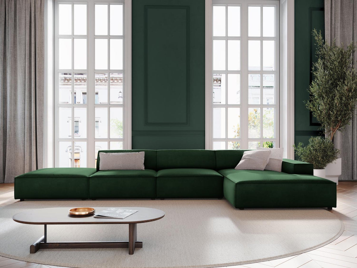 Jodie Velour modulares Ecksofa rechts 5 Sitzer in Bottle Green-Bluvel präsentiert im Onlineshop von KAQTU Design AG. L-Sofa rechts ist von Micadoni