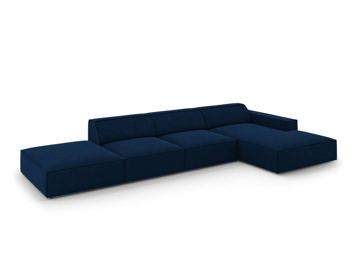 Jodie Velour modulares Ecksofa rechts 5 Sitzer in Royal Blue-Bluvel präsentiert im Onlineshop von KAQTU Design AG. L-Sofa rechts ist von Micadoni