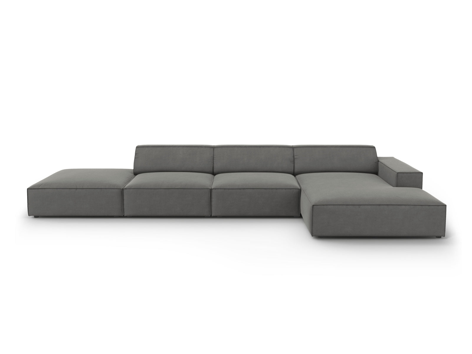 Jodie Velour modulares Ecksofa rechts 5 Sitzer in Light Grey-Bluvel präsentiert im Onlineshop von KAQTU Design AG. L-Sofa rechts ist von Micadoni
