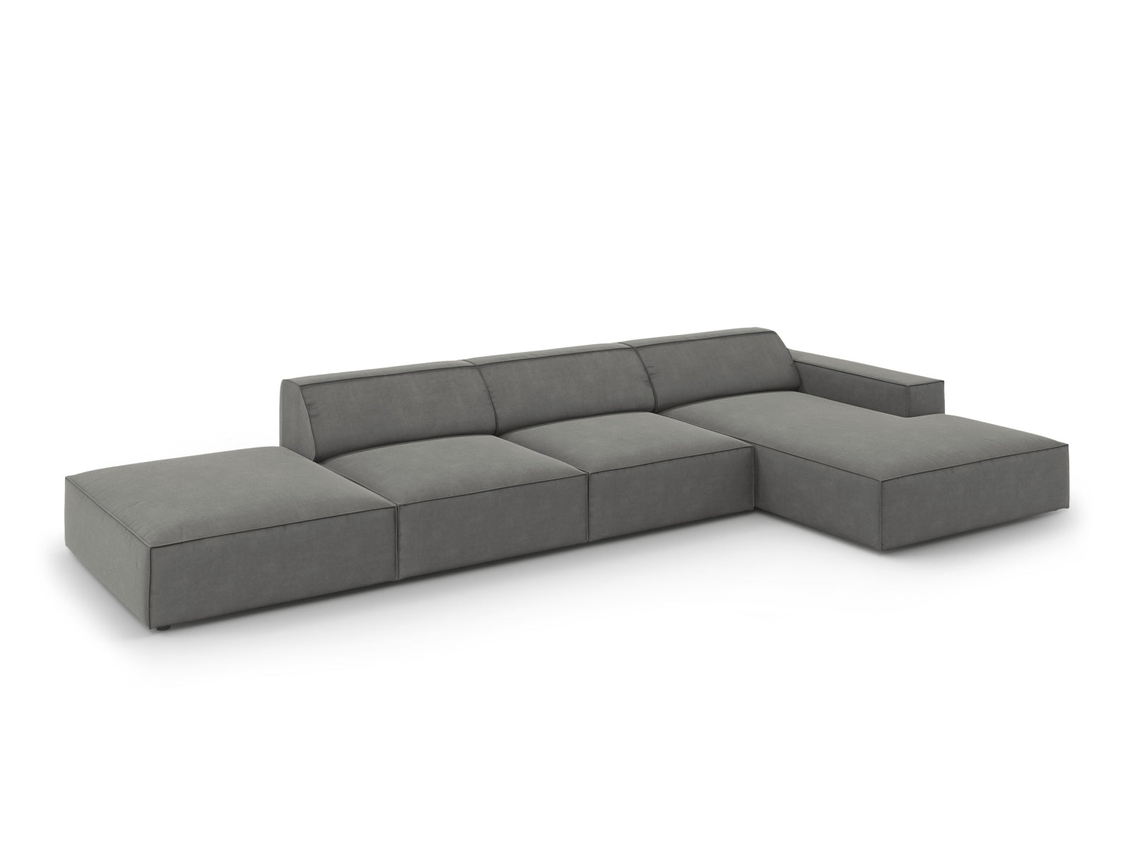 Erleben Sie das Jodie Velour Ecksofa rechts 5 Sitzer von Micadoni – ein elegantes, modulares Sofa, das Komfort und Stil in Ihr Zuhause bringt.