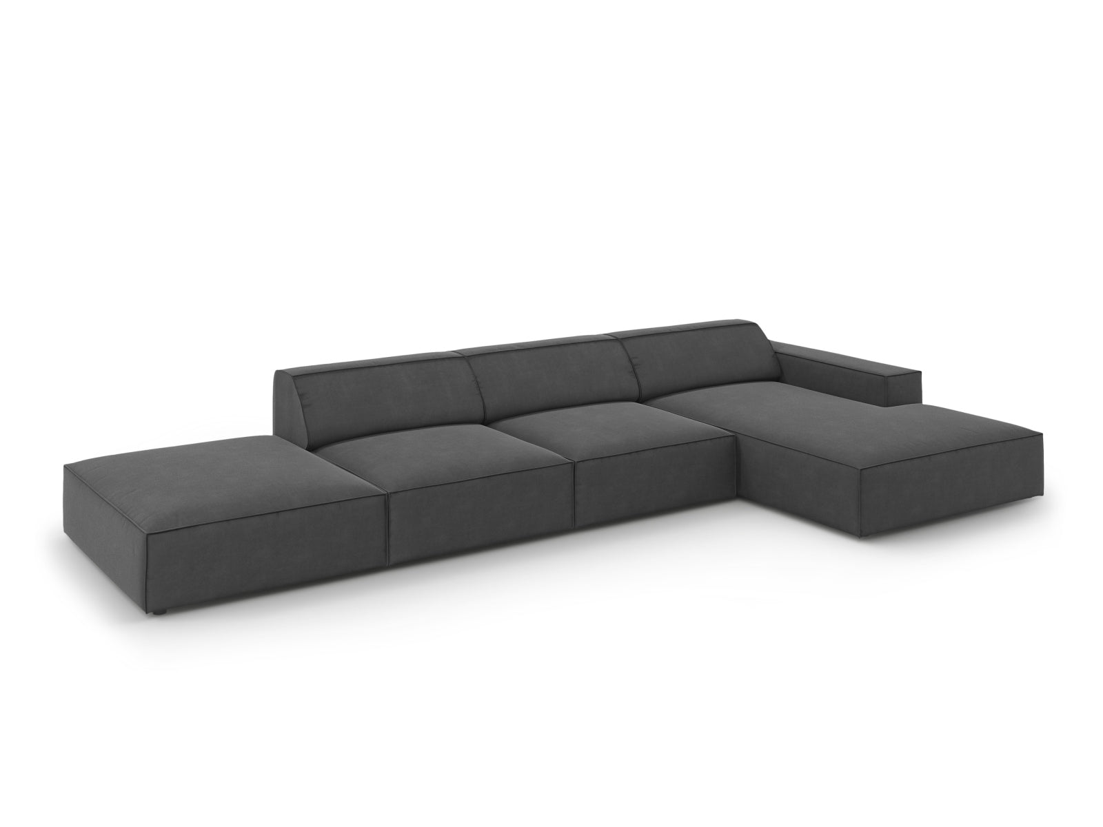 Erleben Sie das Jodie Velour Ecksofa rechts 5 Sitzer von Micadoni – ein elegantes, modulares Sofa, das Komfort und Stil in Ihr Zuhause bringt.