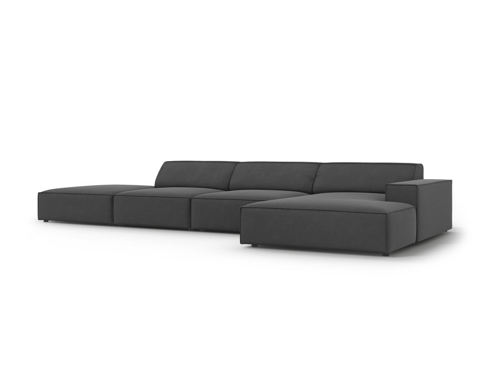 Entdecken Sie das Jodie Velour Ecksofa rechts 5 Sitzer von Micadoni – ein stilvolles, modulares Möbelstück, das Eleganz und Flexibilität für Ihr Wohnzimmer vereint.