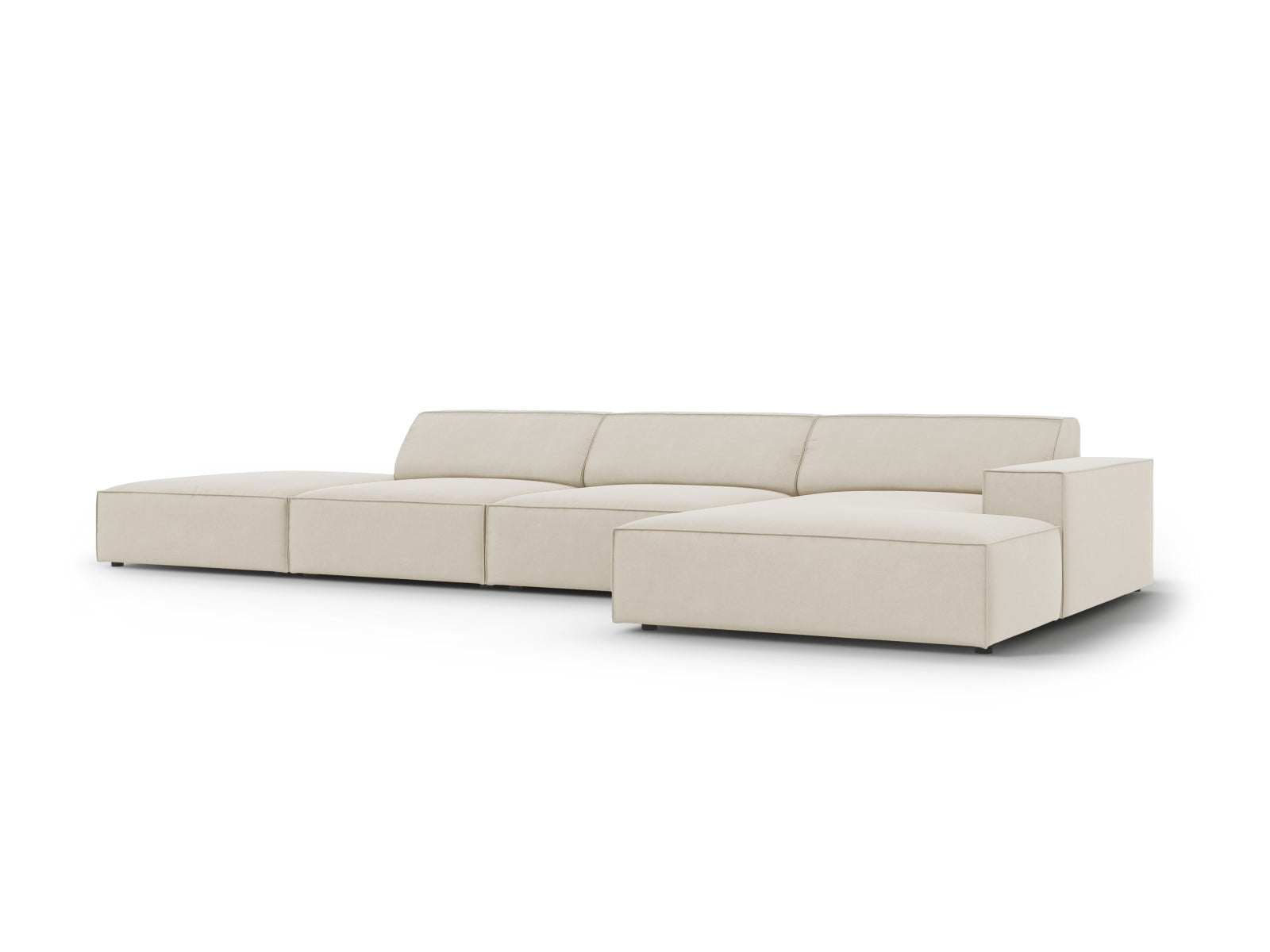 Elegantes Jodie Velour Ecksofa in Dunkelbeige, 5-Sitzer, ideal für stilvolle und einladende Wohnräume.