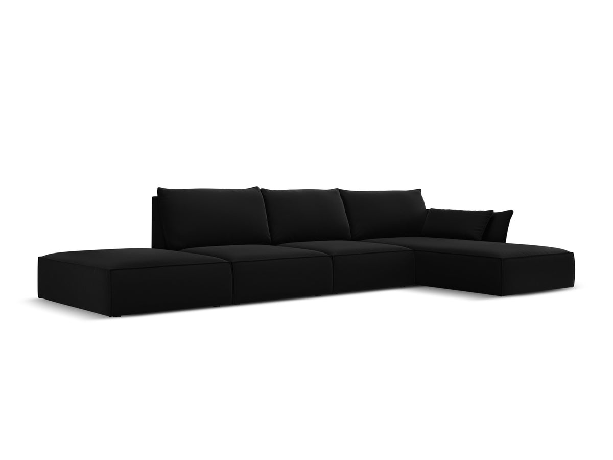 Kaelle Velour Ecksofa rechts 5 Sitzer in Black-Bluvel präsentiert im Onlineshop von KAQTU Design AG. L-Sofa rechts ist von Micadoni
