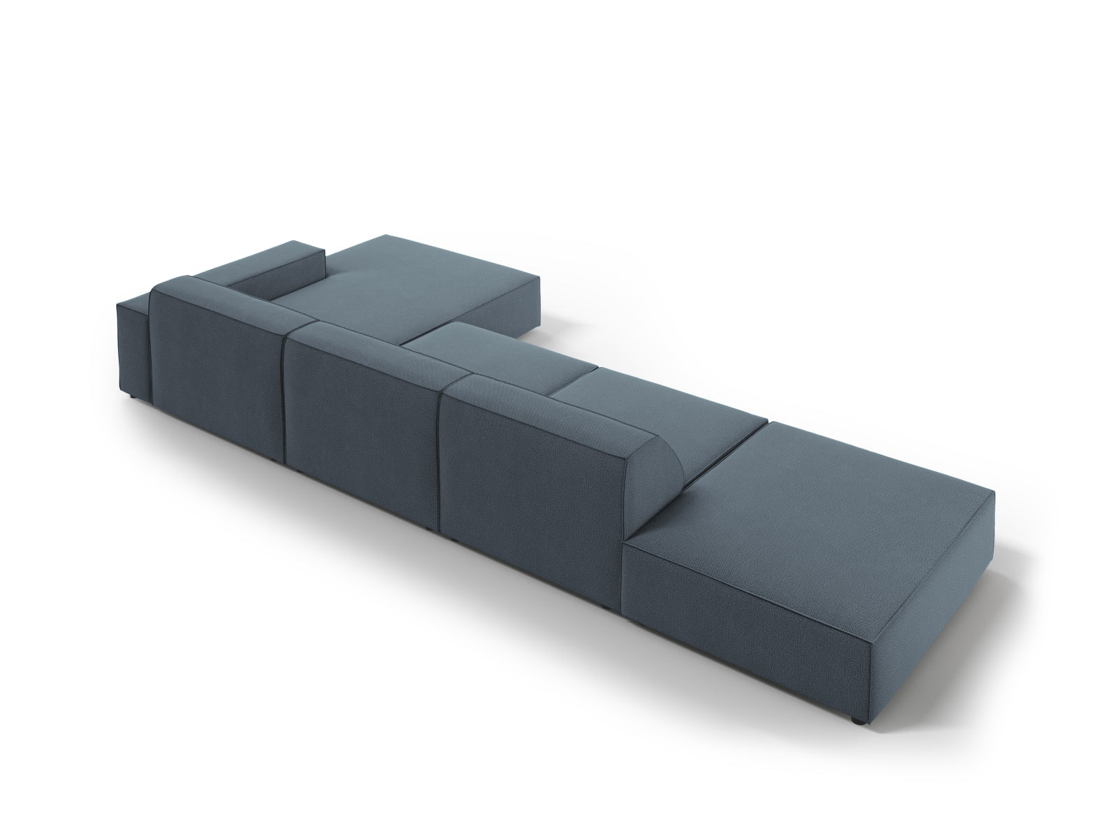 Modulares Ecksofa Jodie in stilvollem Blau, 5-Sitzer von Micadoni, perfekt für moderne Wohnzimmer und gemütliche Abende.