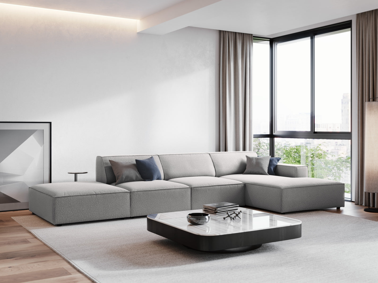 Entdecken Sie das stilvolle Jodie Ecksofa von Micadoni – ein 5-Sitzer in modernem Design, ideal für Ihr Wohnzimmer. Komfort und Flexibilität vereint!