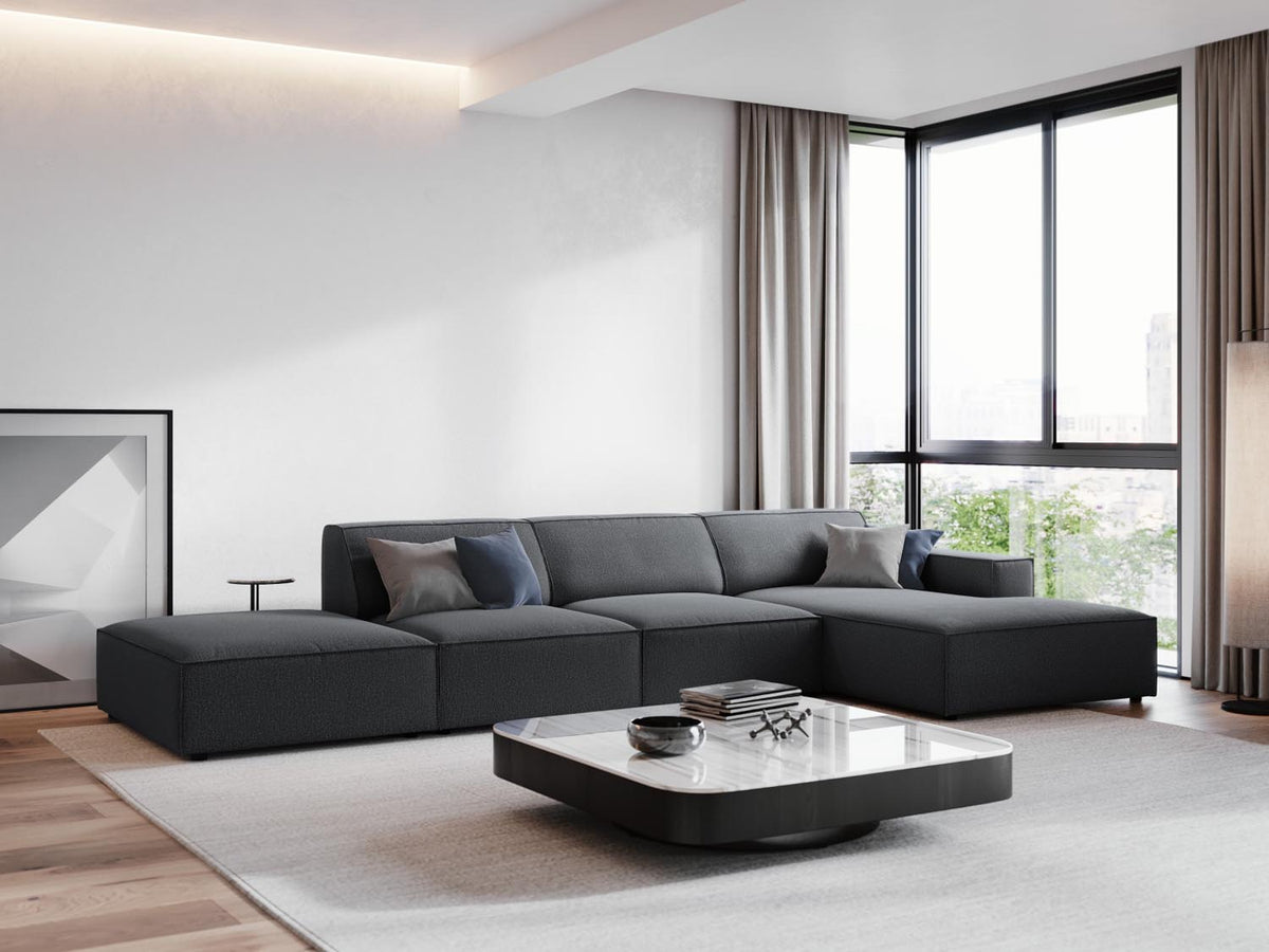 Jodie Modulares Ecksofa rechts 5 Sitzer in Dark Grey-Megan präsentiert im Onlineshop von KAQTU Design AG. L-Sofa rechts ist von Micadoni