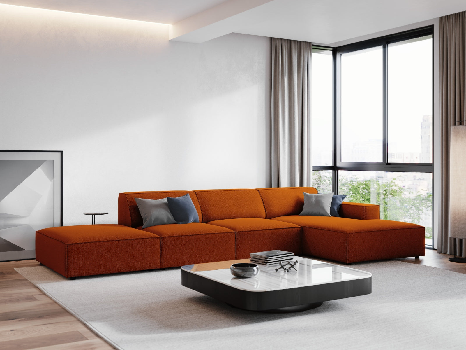 Entdecken Sie das stilvolle Jodie Ecksofa rechts 5 Sitzer von Micadoni – perfekt für Komfort und modernes Design in Ihrem Wohnzimmer.