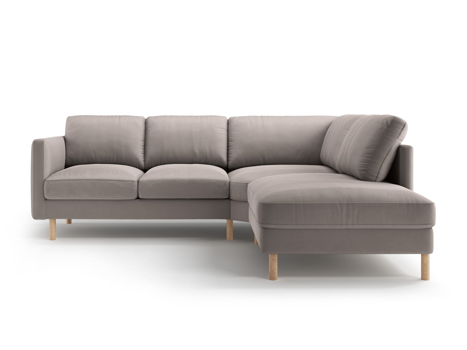 Modernes 4-Sitzer Ecksofa Eden in weichem Velours, rechtsseitig, perfekt für gemütliche Stunden und stilvolle Einrichtung. Von Micadoni.