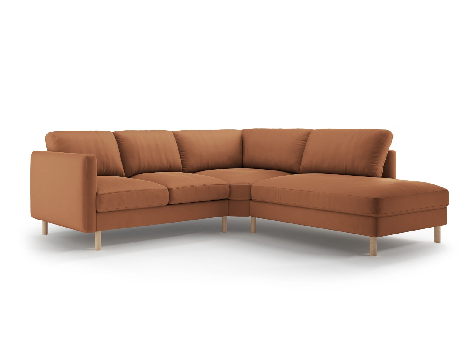 Elegantes Eden Velour Ecksofa rechts, 4-Sitzer, ideal für stilvolle Wohnräume und entspannte Stunden mit Familie und Freunden.