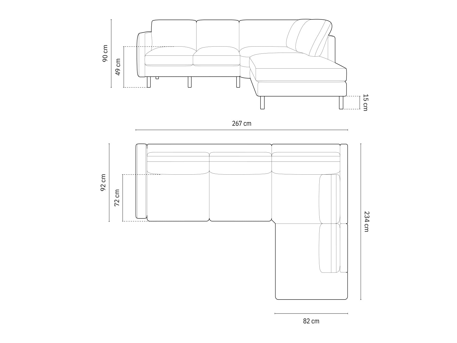 Elegantes Eden Velour Ecksofa rechts, 4-Sitzer, ideal für entspannte Stunden und moderne Wohnraumgestaltung.