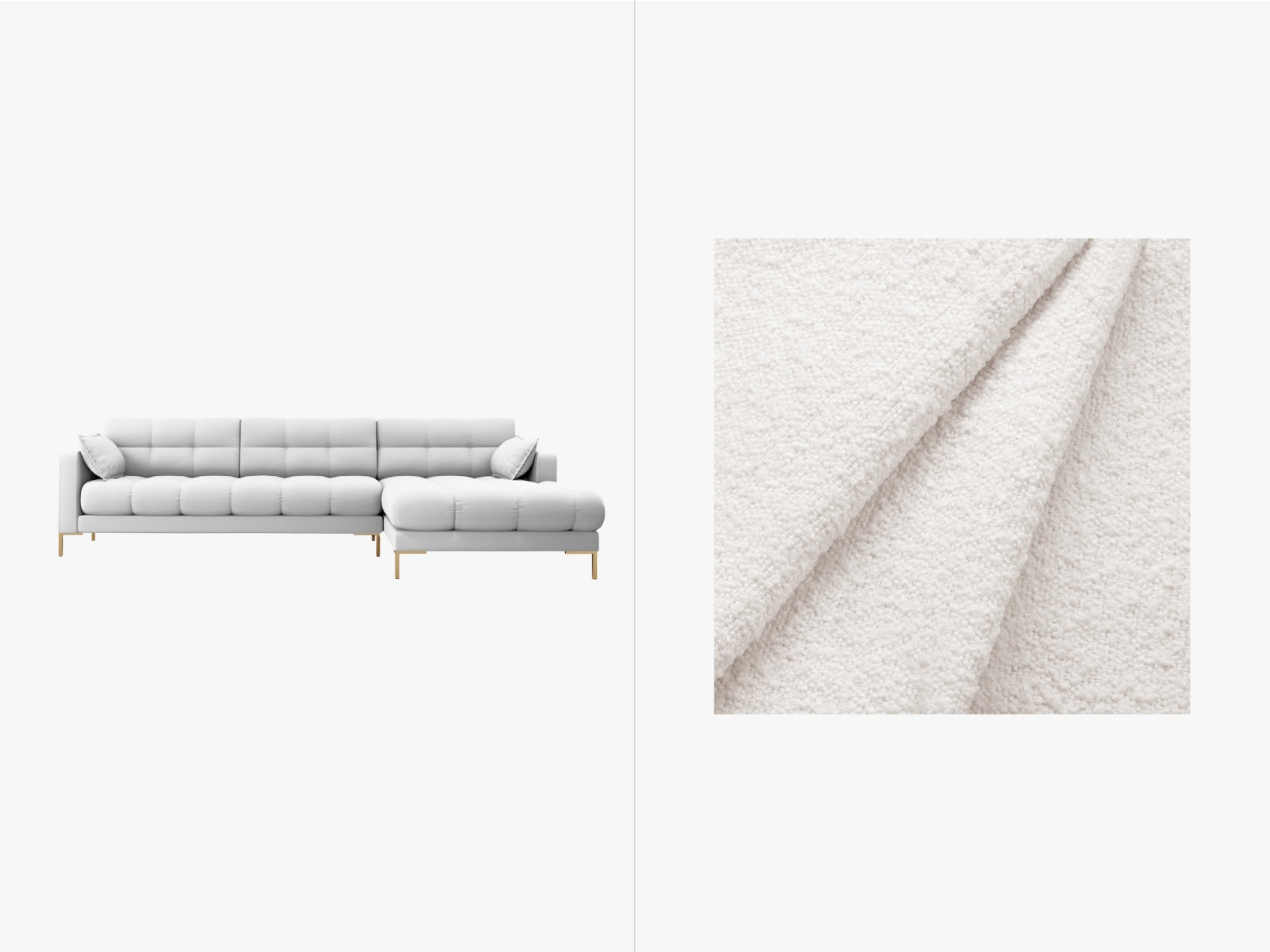 Mamaia Ecksofa rechts 5 Sitzer in White/Gold präsentiert im Onlineshop von KAQTU Design AG. Ecksofa rechts ist von Micadoni
