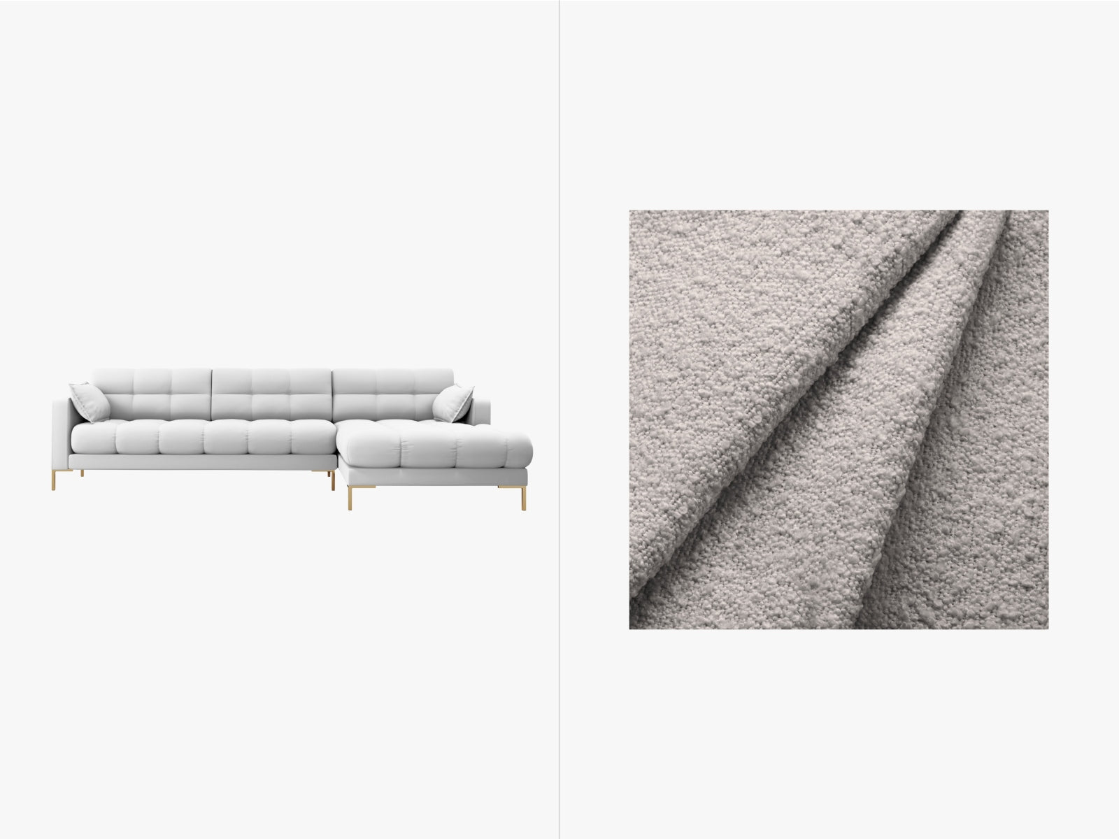 Mamaia Ecksofa rechts 5 Sitzer in Light Grey/Gold präsentiert im Onlineshop von KAQTU Design AG. Ecksofa rechts ist von Micadoni