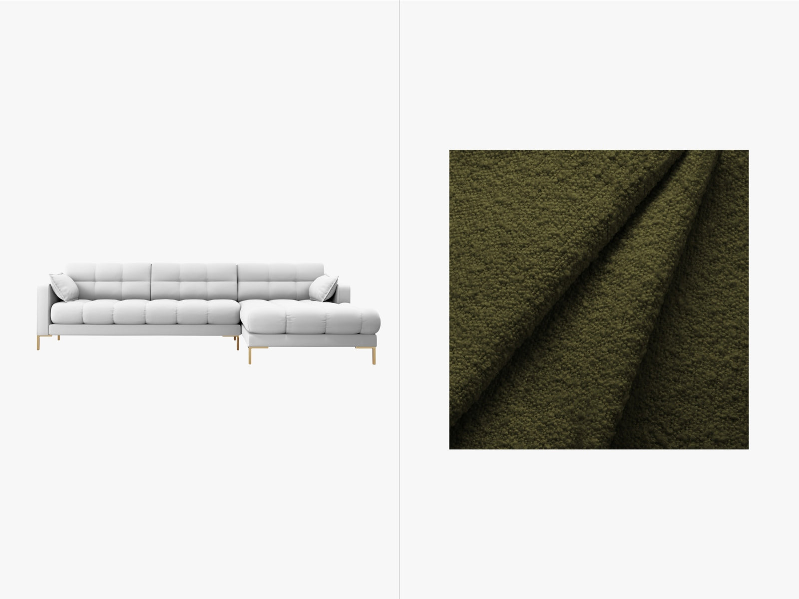 Mamaia Ecksofa rechts 5 Sitzer in Dark Olive Green/Gold präsentiert im Onlineshop von KAQTU Design AG. Ecksofa rechts ist von Micadoni