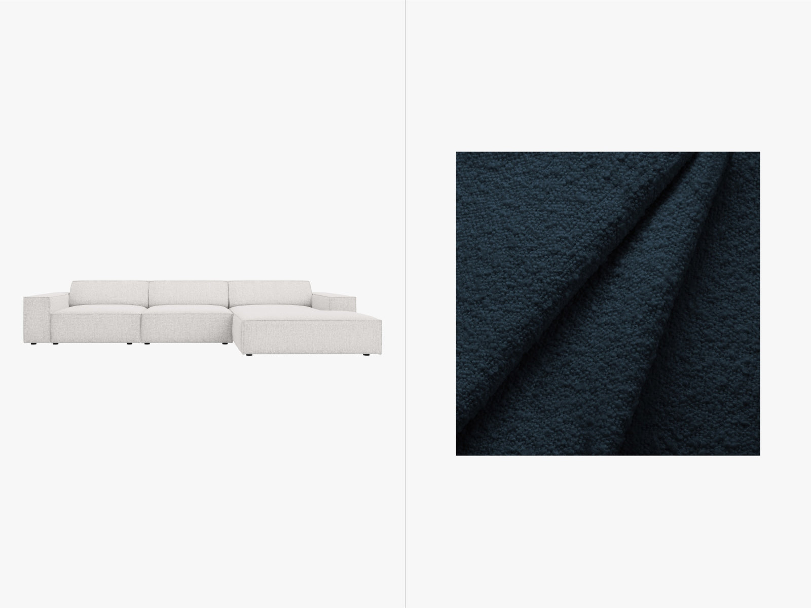 Elegantes, modernes 4-Sitzer Ecksofa Jodie Boucle von Micadoni, rechtsseitig, ideal für stilvolle Wohnräume mit hochwertigem Boucle-Bezug.