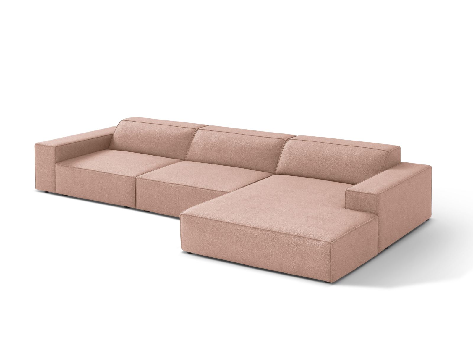 Elegantes Jodie Boucle Ecksofa in Powder Pink, 4-Sitzer, modulare Bauweise, ideal für stilvolle Wohnräume, präsentiert von Micadoni.