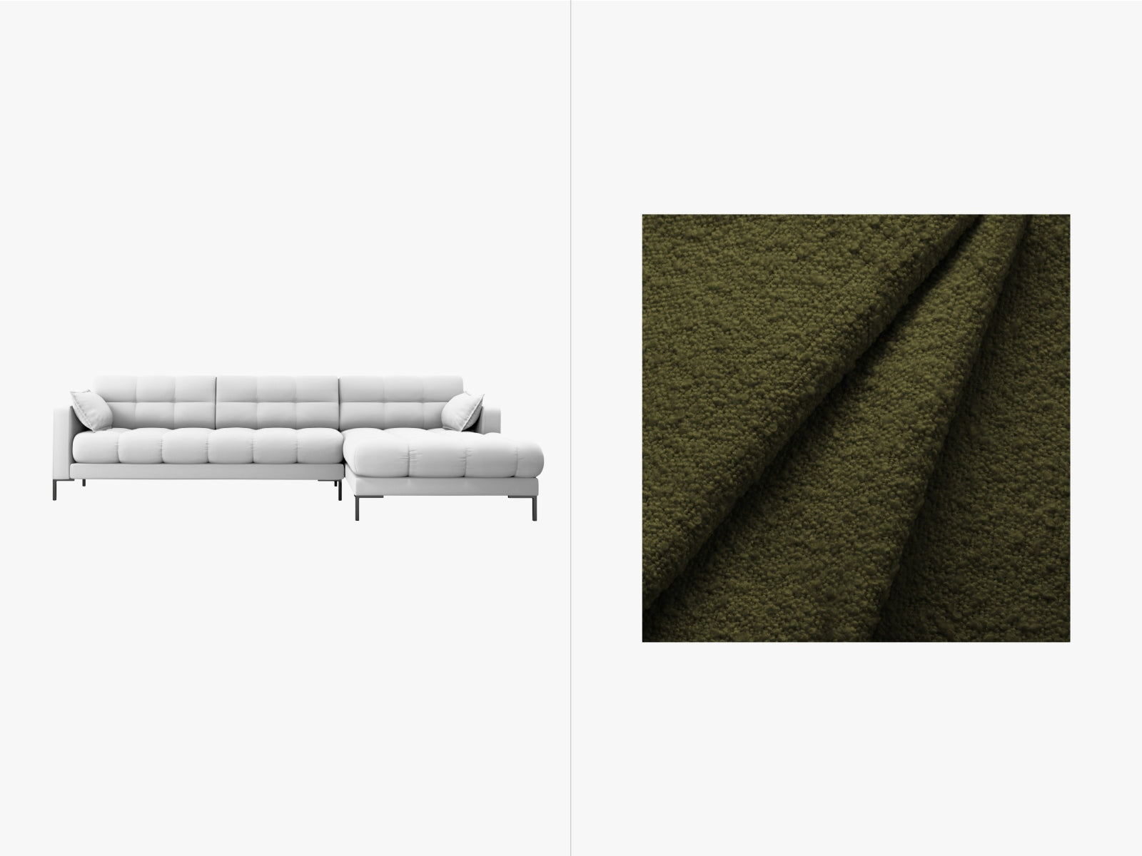 Mamaia Ecksofa rechts 5 Sitzer in Dark Olive Green/Schwarz präsentiert im Onlineshop von KAQTU Design AG. Ecksofa rechts ist von Micadoni