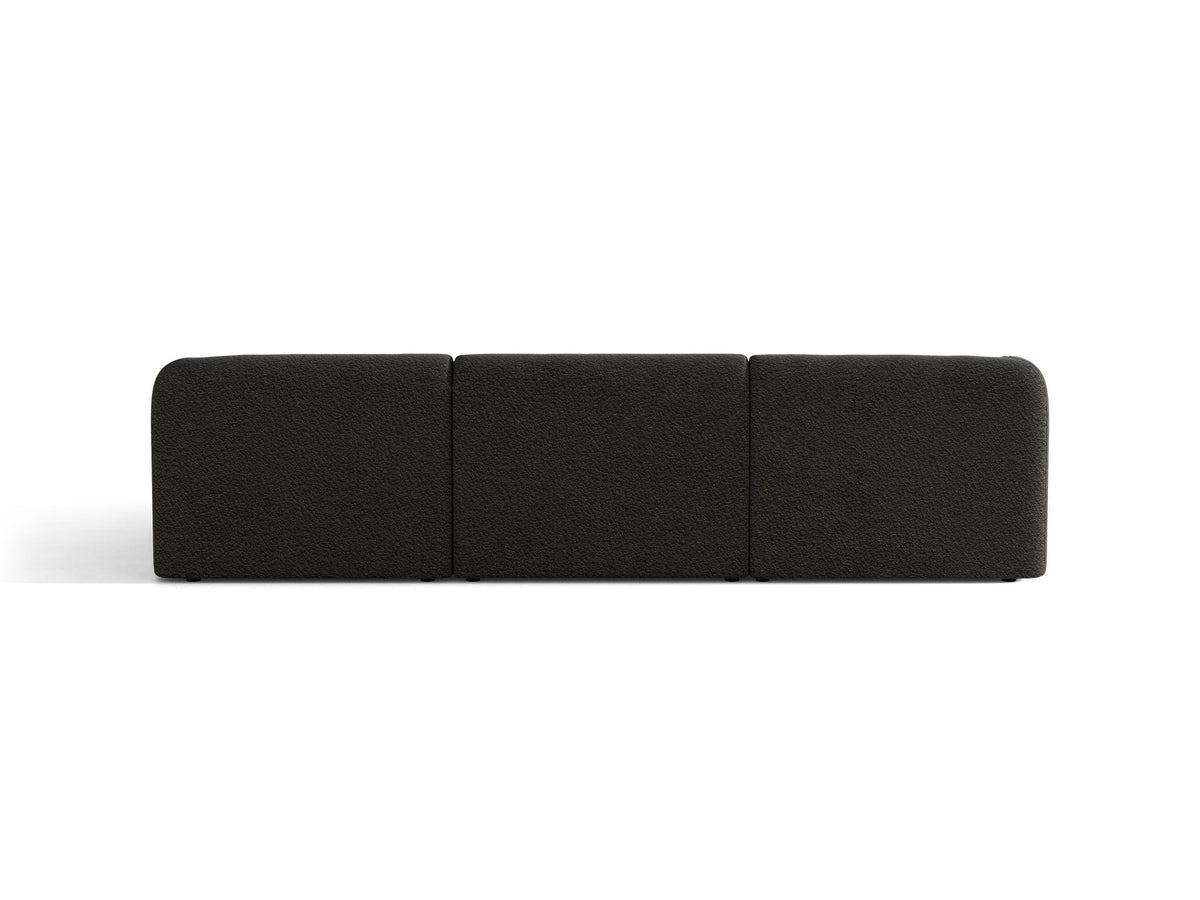 Dunkelbeiges L-Sofa Miley von Micadoni mit Bluvel-Stoffbezug, schwarzen Kunststoffbeinen und modularer Bauweise, rechts ausgerichtet.