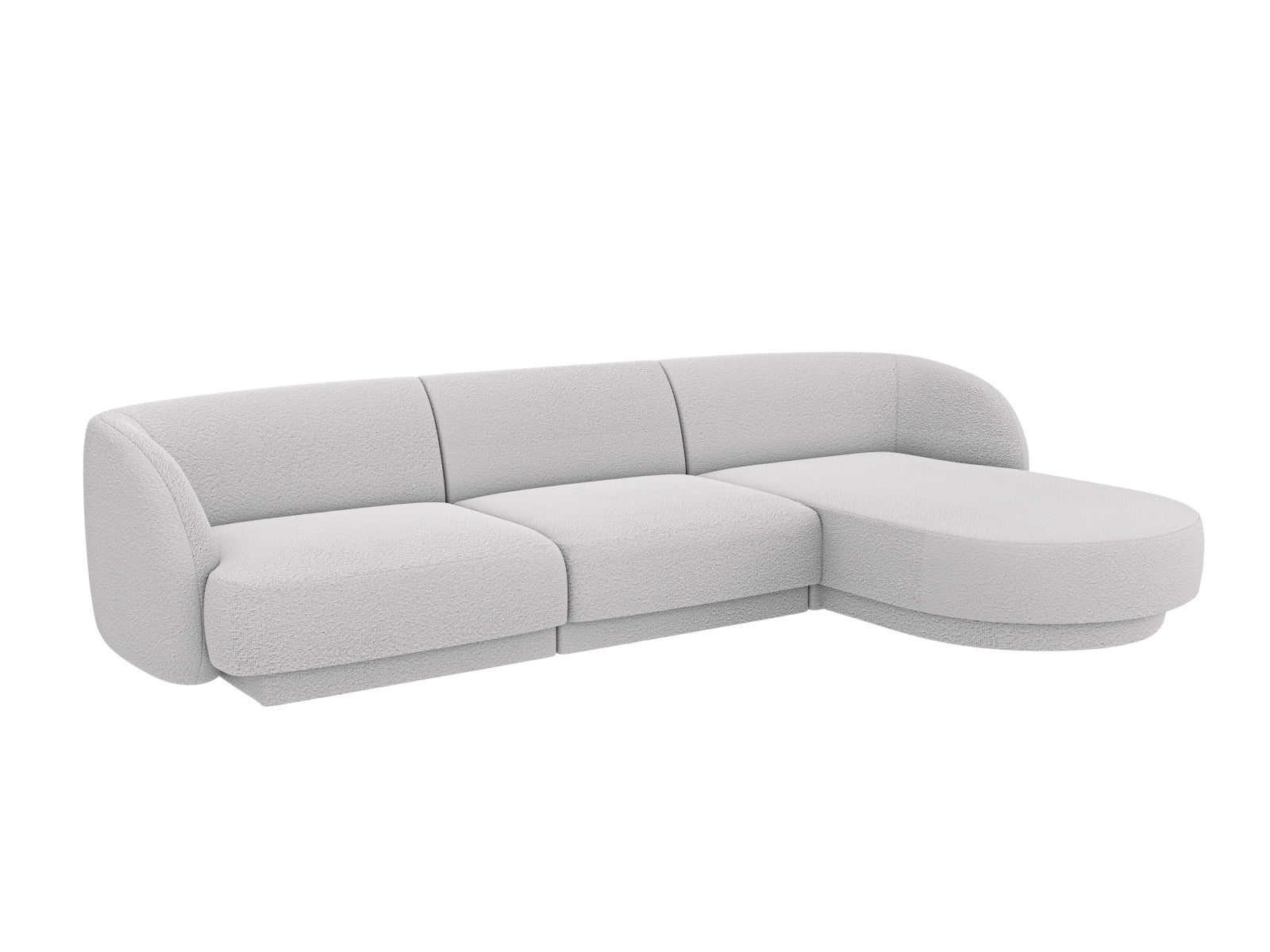 Entdecken Sie das stilvolle Miley Boucle Ecksofa rechts von Micadoni – ein 4-Sitzer in elegantem Design, ideal für Ihr modernes Wohnzimmer.