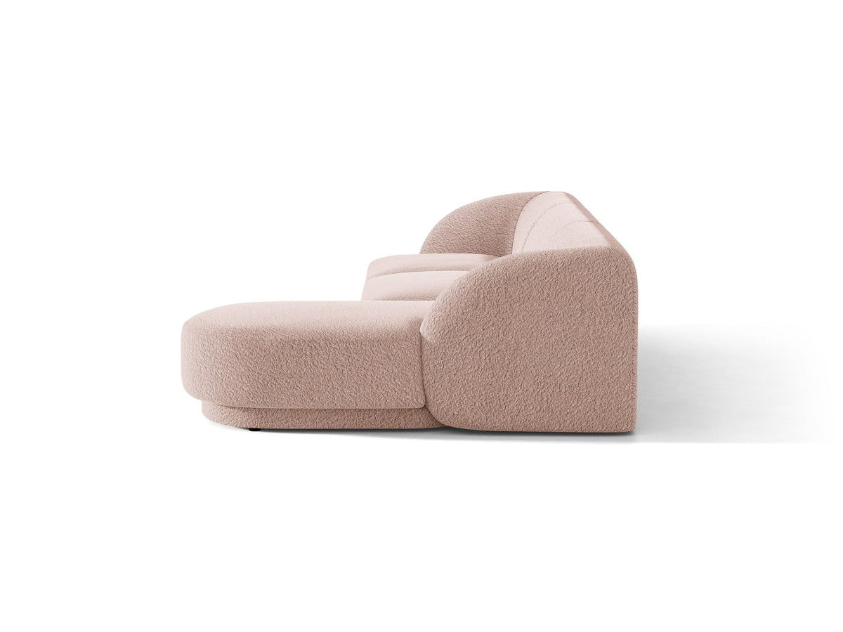 Dunkelbeiges L-Sofa Miley von Micadoni mit Bluvel-Stoffbezug, schwarzen Kunststoffbeinen und modularer Bauweise, rechts ausgerichtet.