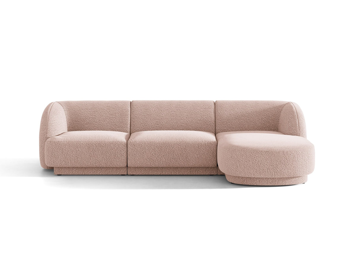 Dunkelbeiges L-Sofa Miley von Micadoni mit Bluvel-Stoffbezug, schwarzen Kunststoffbeinen und modularer Bauweise, rechts ausgerichtet.