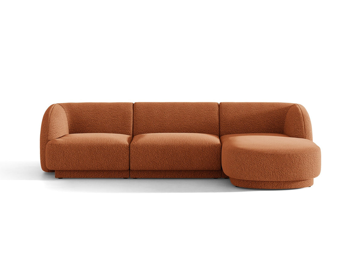 Dunkelbeiges L-Sofa Miley von Micadoni mit Bluvel-Stoffbezug, schwarzen Kunststoffbeinen und modularer Bauweise, rechts ausgerichtet.