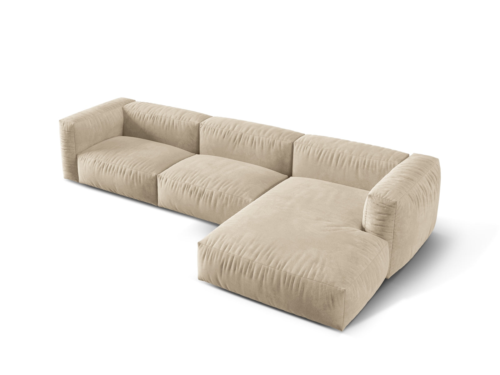 Modernes, modulares Ecksofa Martina in sanftem Beige, perfekt für gemütliche Wohnzimmer. Rechtsseitiger 3-Sitzer von Micadoni für entspannte Stunden.