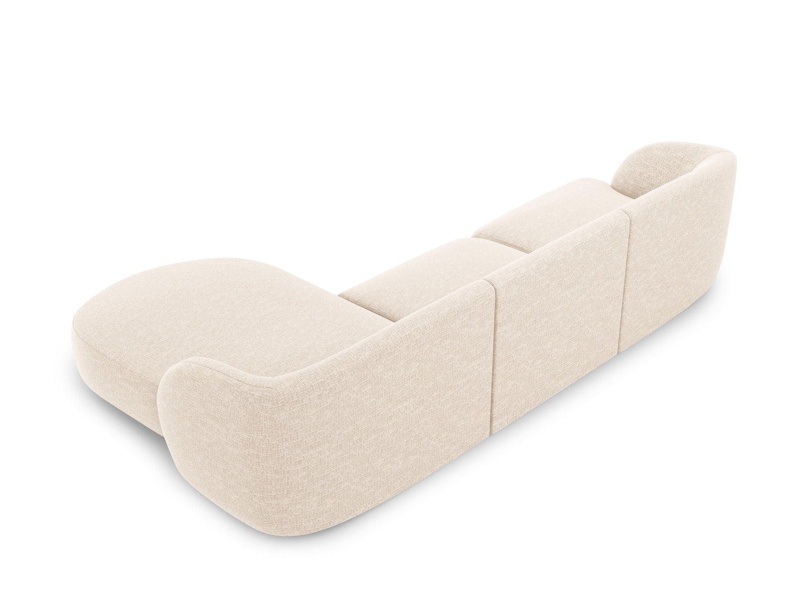 Modernes Miley Ecksofa rechts, 4-Sitzer in sanftem Beige, perfekt für gemütliche Wohnzimmer. Hochwertige Materialien von Micadoni.