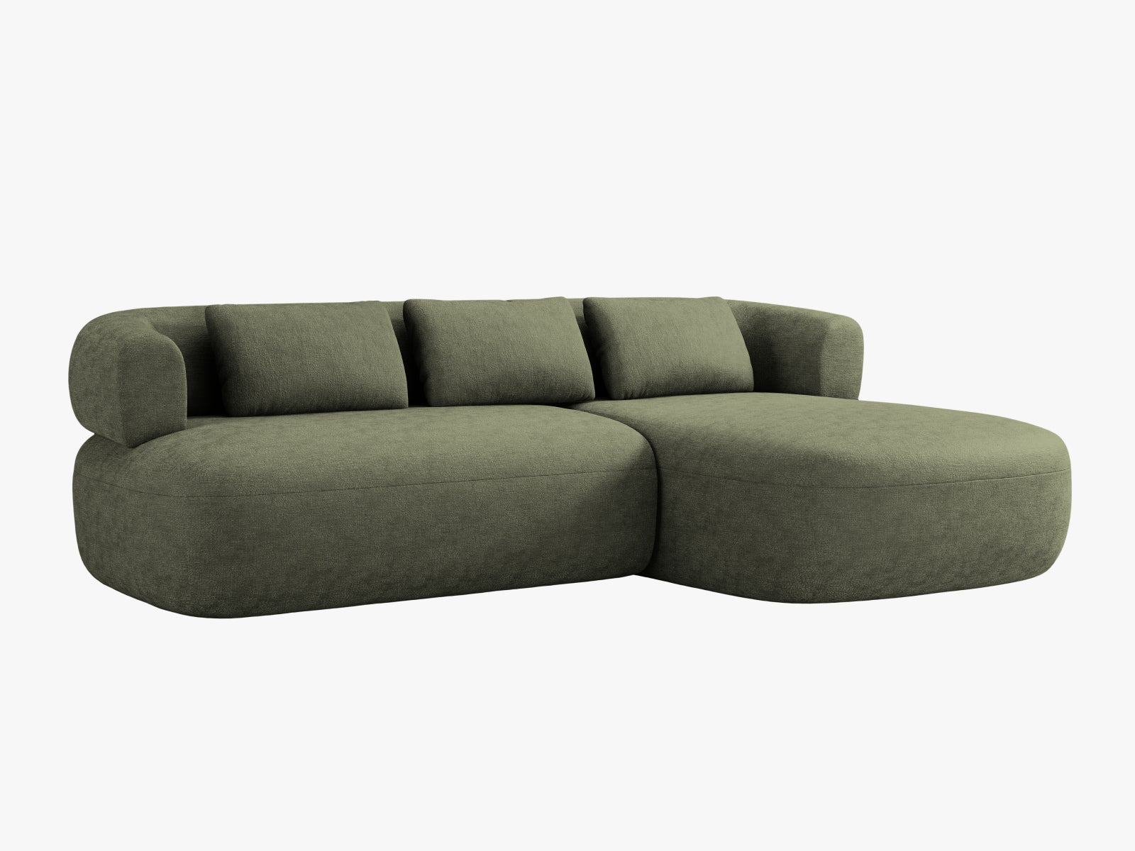 Elegantes Jenny Ecksofa rechts, 5-Sitzer in stilvollem Grün, ideal für moderne Wohnräume. Hochwertige Verarbeitung von Micadoni.