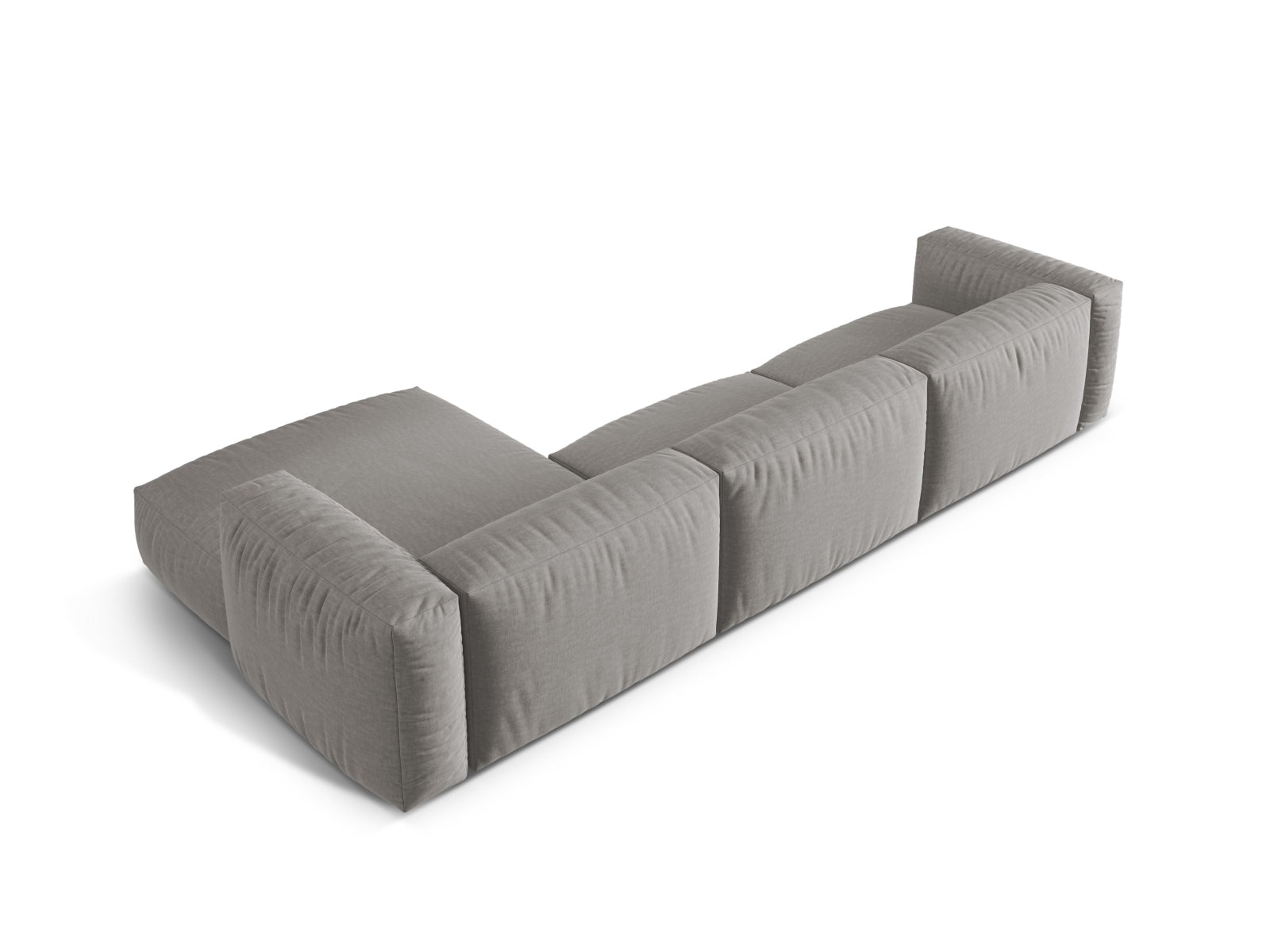 Stilvolles, hellgraues Ecksofa Martina, modular und rechtsseitig, bietet Platz für drei Personen und ergänzt moderne Wohnkonzepte.